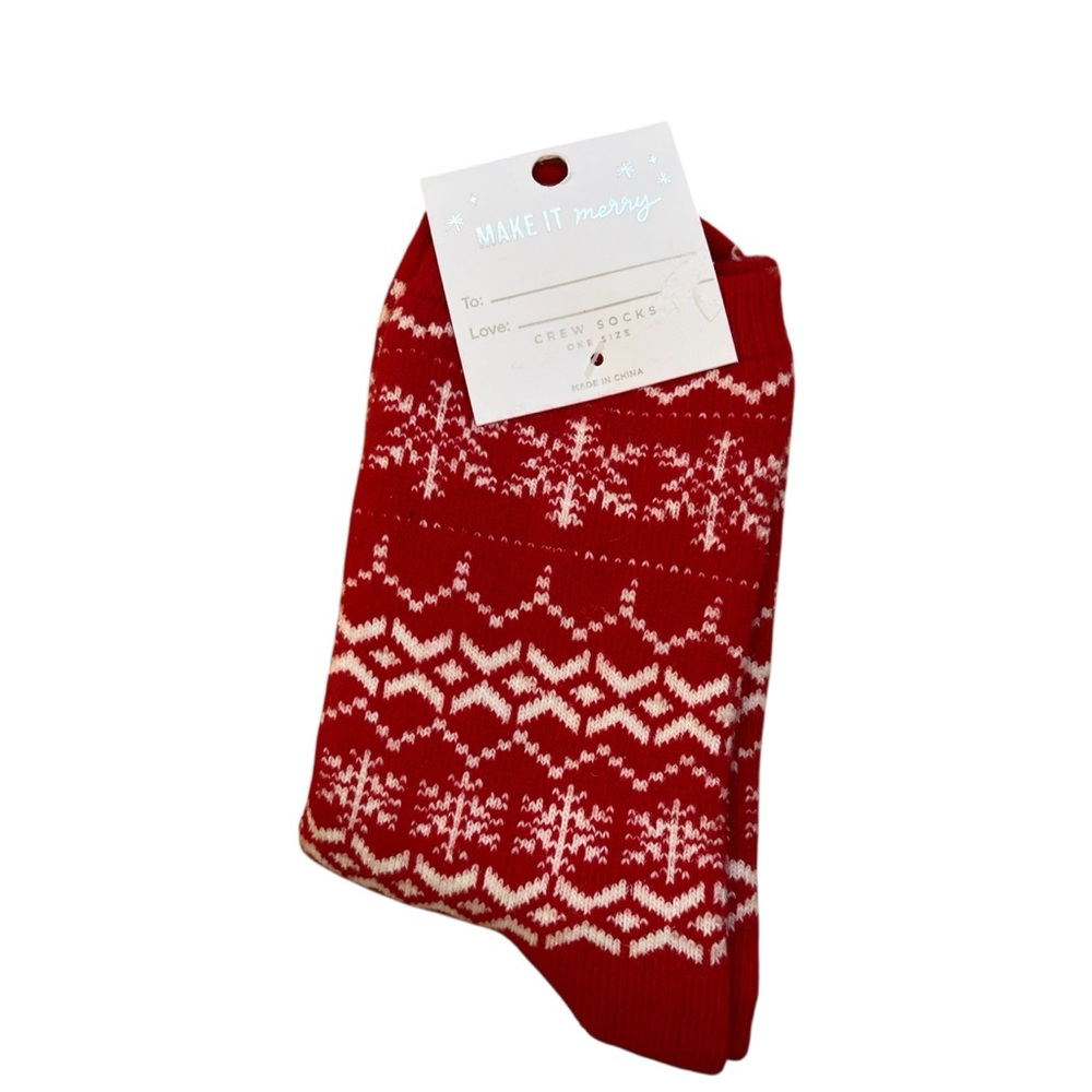 LOFT Red and White Fair Isle Socks Wool Cashmere Blend Snowflake Holidays